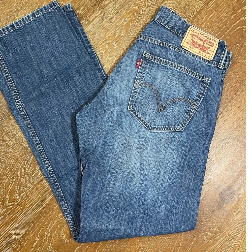 Levis 514‎ Slim Straight Jeans Mens 33x32 Blue Denim Medium Wash Cotton Pants